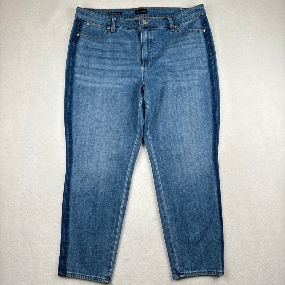 Talbots Slim Ankle Jeans Womens 16P‎ Petite Stretch Side Stripe Classic